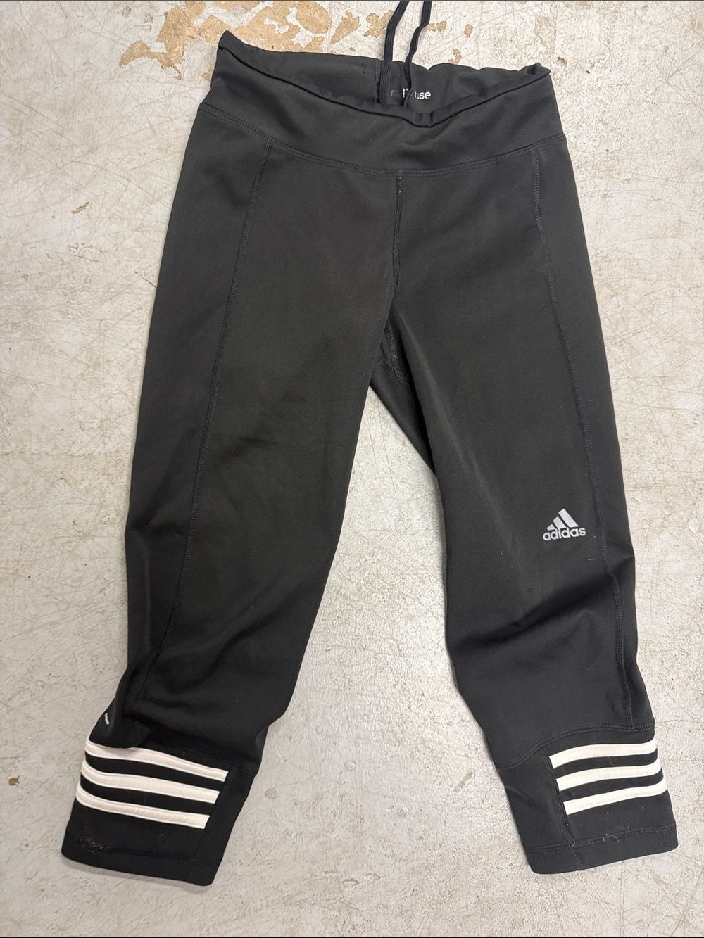 adidas Black Capri Leggings with White Stripes - Size XS